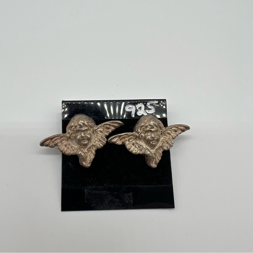 Sterling Silver Oversized Cherub Angel Earrings